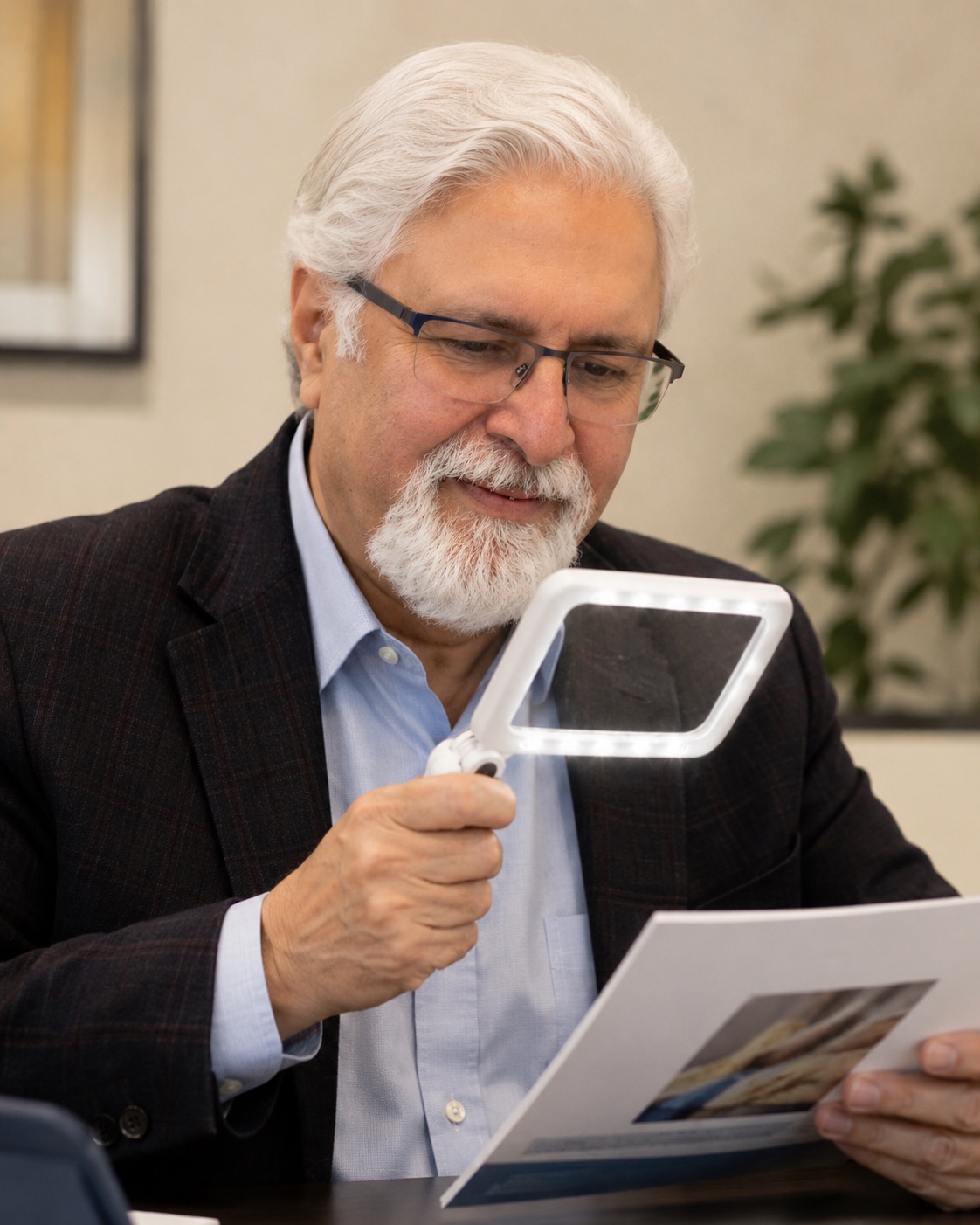 Reviewing printed material with lighting support